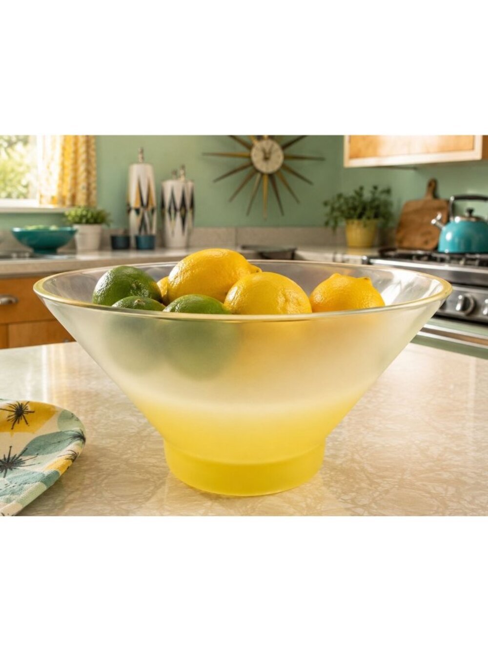 Vintage Blendo XL Frosted Glass Bowl Yellow Ombre MCM Serving Bowl Large Salad B